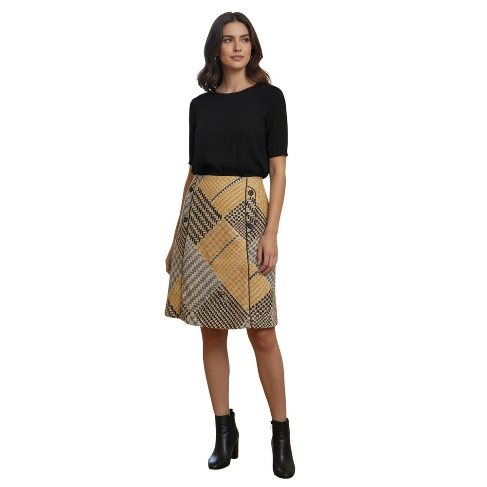 Maeve Anthropologie NWT Patchwork Houndstooth Cotton Mini Skirt 29 Retro Academi